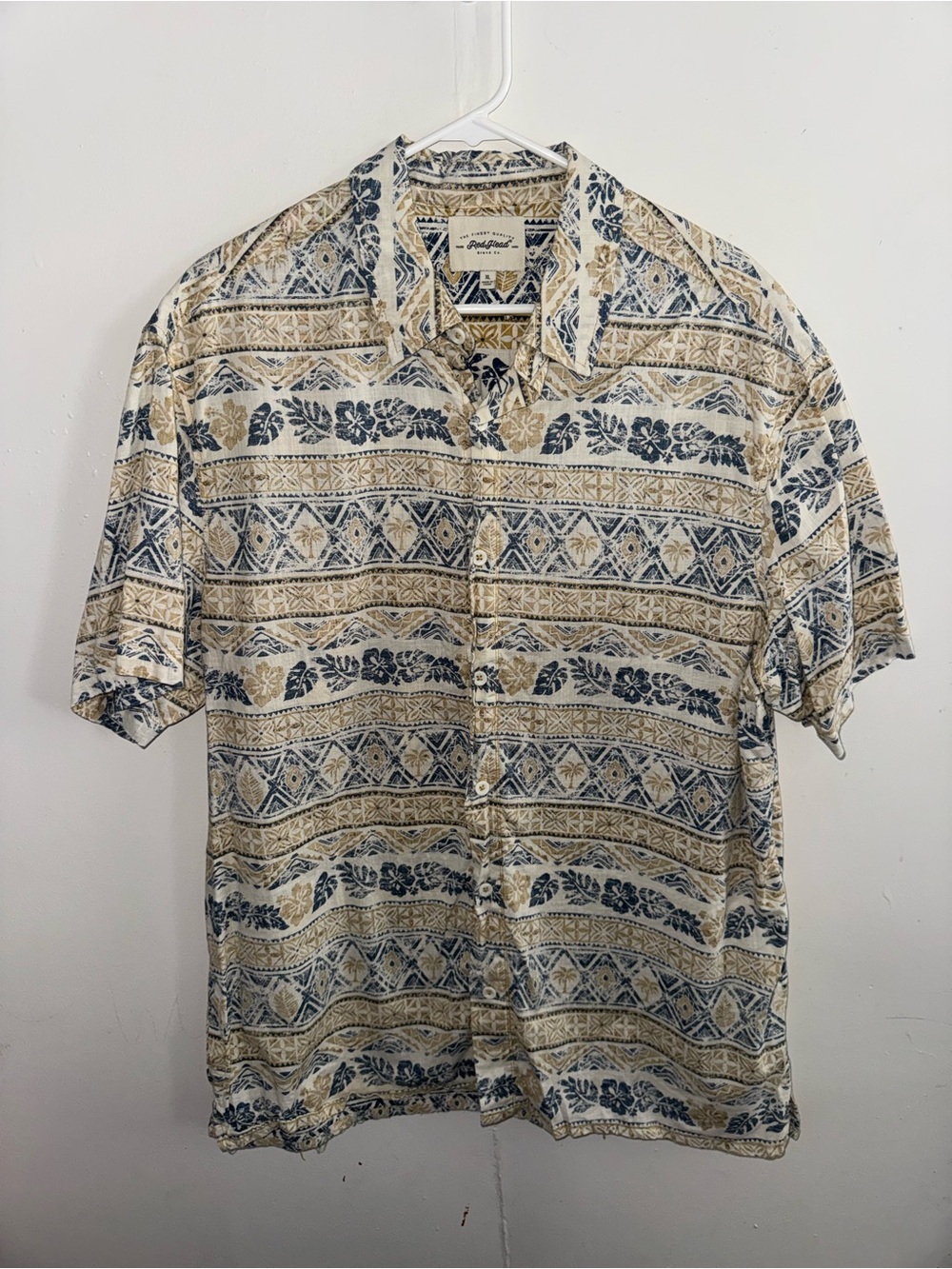 RedHead Button Down Shirt Men's Tropical Palm Hibiscus Geometric Cotton Sz XL